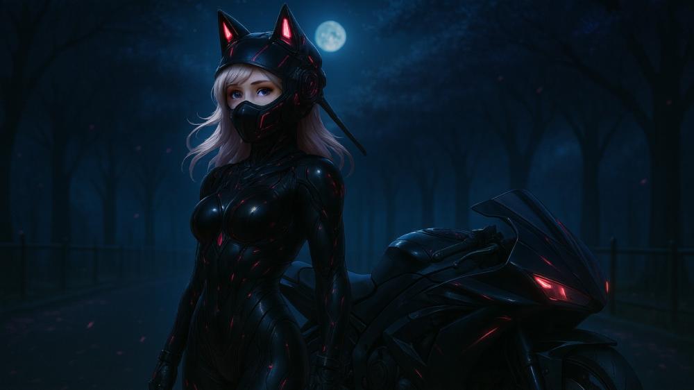 Futuristic Night Rider with Kitsune Vibes wallpaper