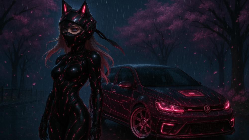 Futuristic Night Drive with a Stylish Companion wallpaper