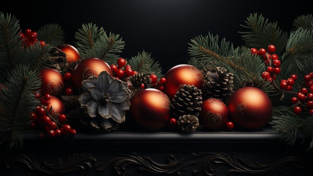 Festive Elegance with Ornaments and Pinecones wallpaper