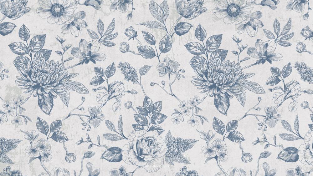 Elegant Floral Design in Blue Tones wallpaper
