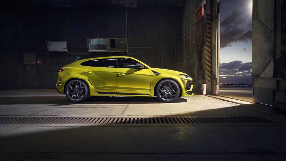 Vibrant Yellow Sport Car in Industrial Setting wallpaper