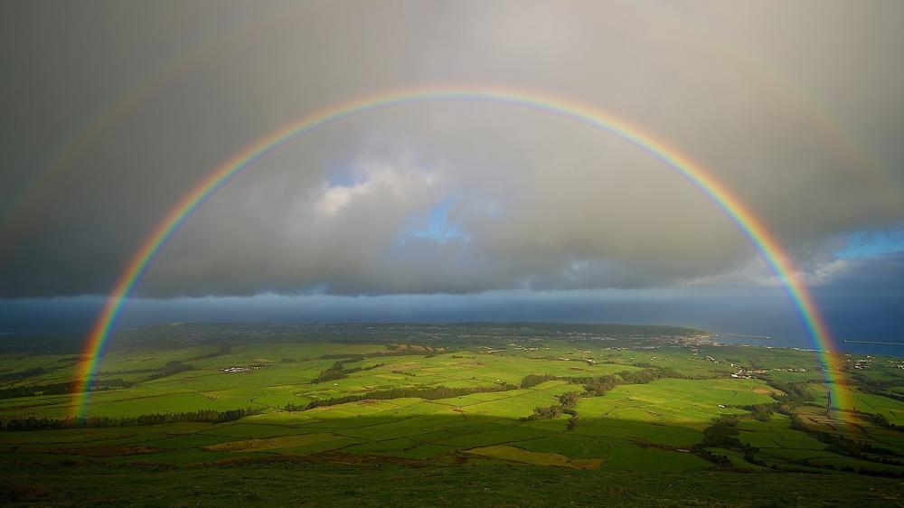 Rainbow Stretching Across Verdant Fields wallpaper