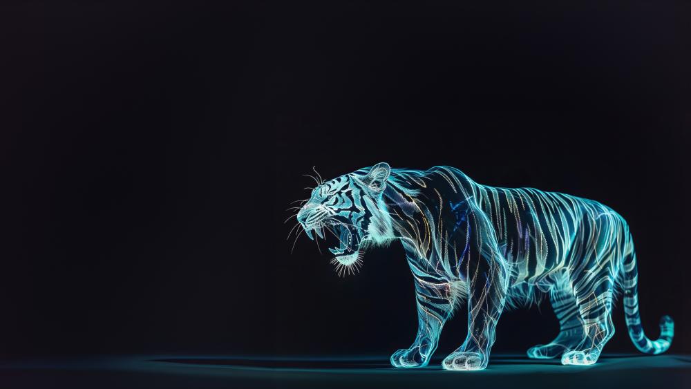 Neon Hologram Tiger Roar wallpaper