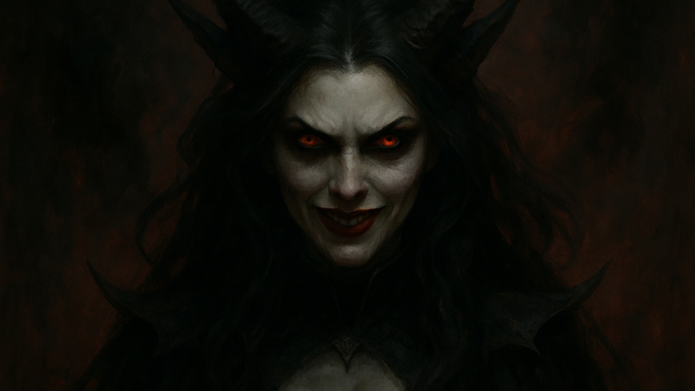 Dark Sorceress with Fiery Eyes wallpaper
