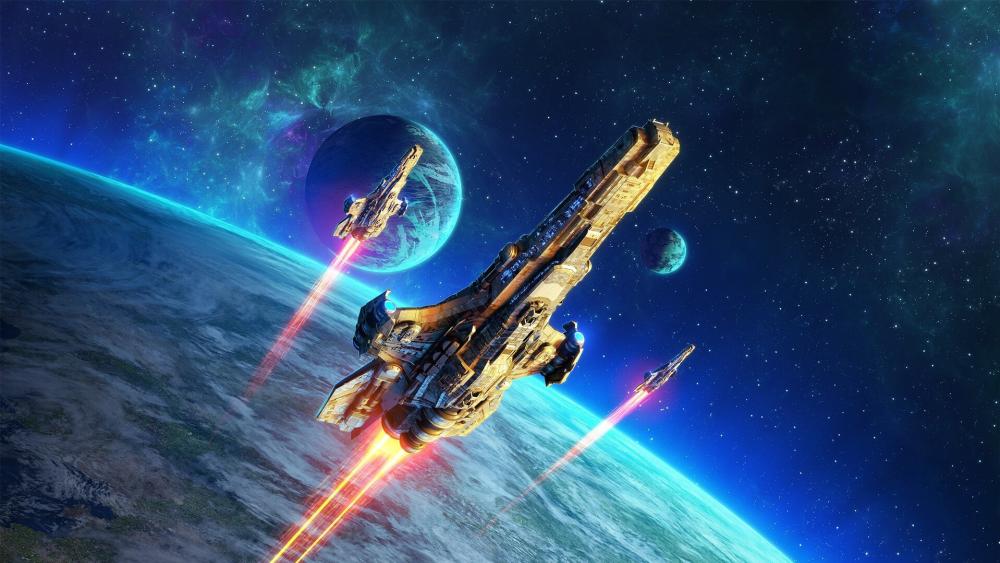 Galactic Odyssey of Futuristic Spaceships wallpaper