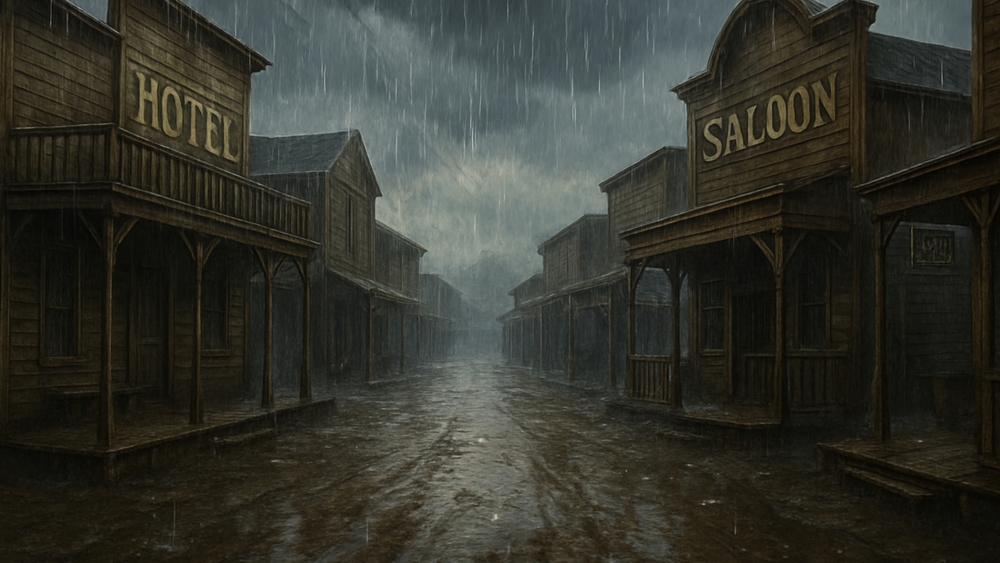 Misty Town in the Rainy Wilderness wallpaper
