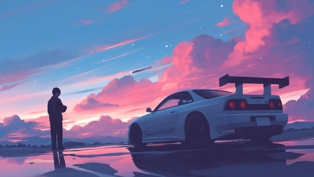 Pink Skies and JDM Drift Dream wallpaper