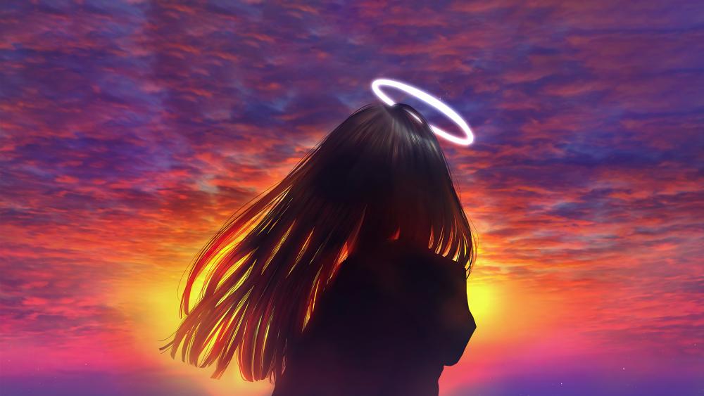 Celestial Angel at Twilight's Embrace wallpaper