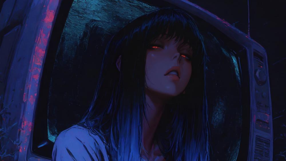 Mystical Gaze in Electric Hues wallpaper