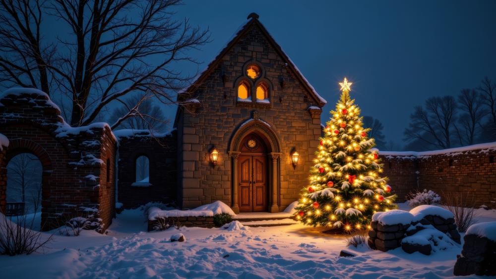 Winter Wonderland Christmas Scene with Festive Charm wallpaper