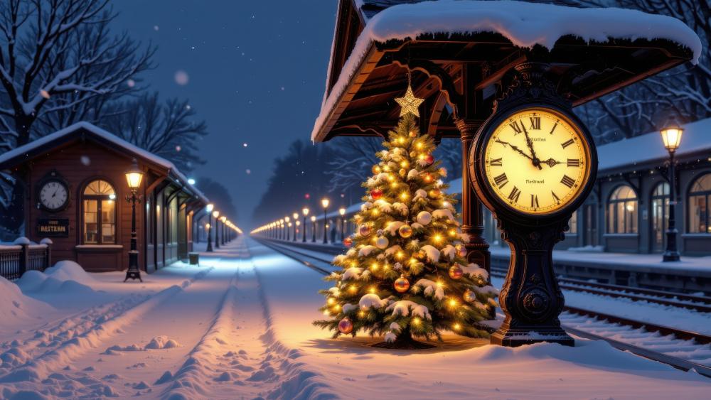 Winter Wonderland at the Train Station wallpaper