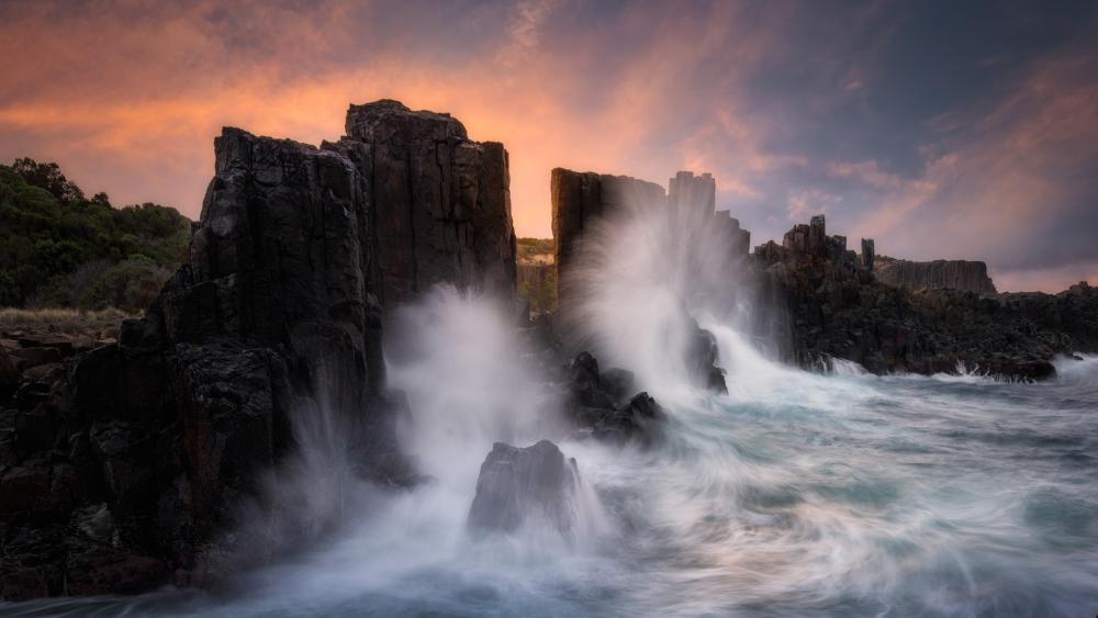 Majestic Coastal Crags at Sunset wallpaper
