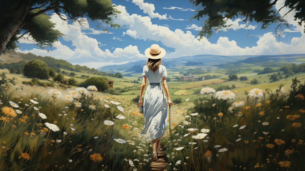 Strolling Through a Dreamy Meadow in Springtime wallpaper