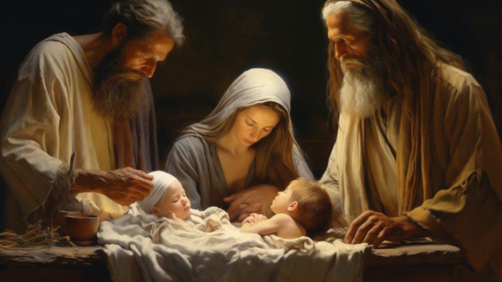 Holy Family's Sacred Moment in AI Art wallpaper