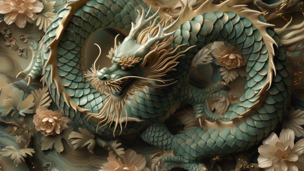 Dragon Among Blossoms in Enchanted Realm wallpaper