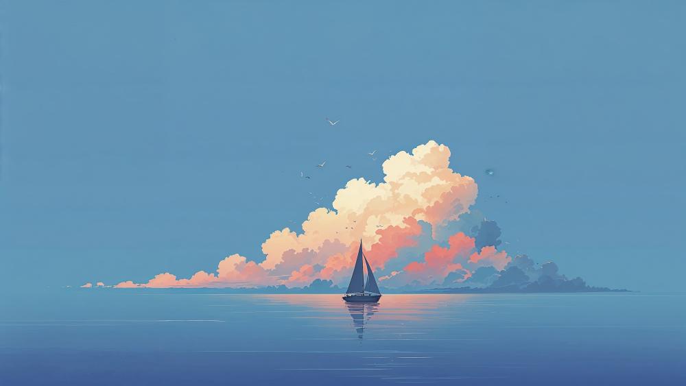 Tranquil Sail Through Endless Blue wallpaper