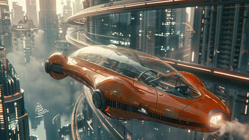 Futuristic Dubai Cityscape with Hovering Vehicles wallpaper