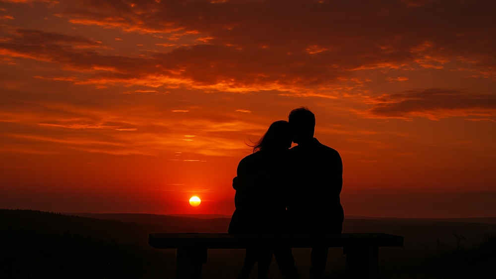 Lovers Embracing the Sunset Magic wallpaper