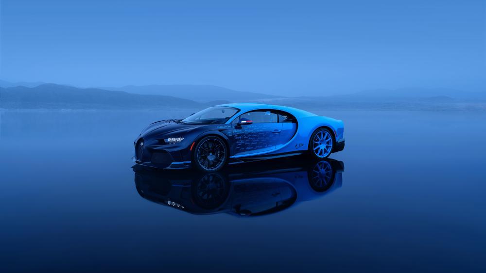 Stunning Bugatti Chiron in Serene Blue Reflection wallpaper