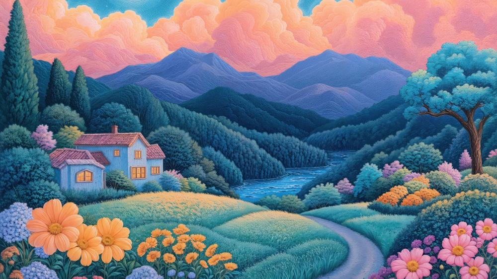 Fantasy Dreamscape of a Serene Countryside wallpaper