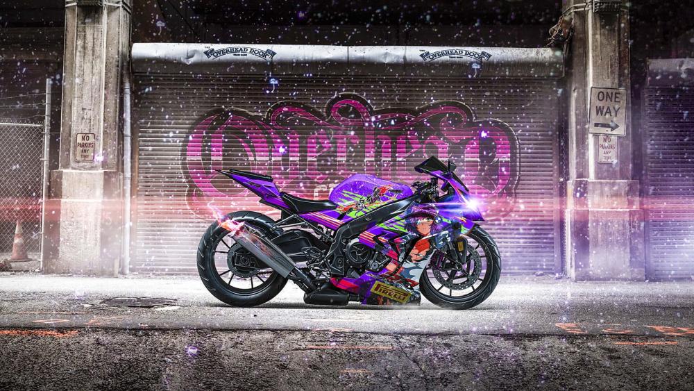 Vivid Graffiti Backdrop with BMW S1000RR Motorcycle Artistry wallpaper