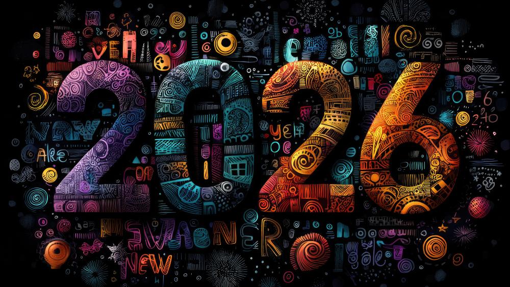 Vibrant 2026 New Year Celebration Wall Art wallpaper