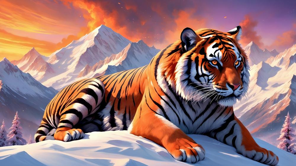 Majestic Giant Tiger in a Fantasy Landscape wallpaper