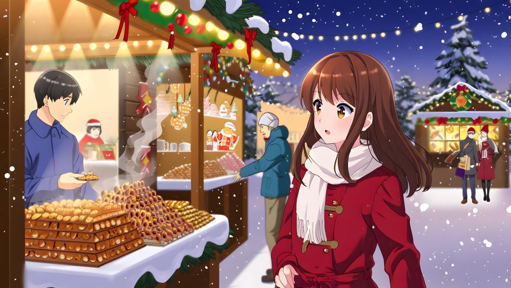 Charming Winter Wonderland in Anime Style wallpaper