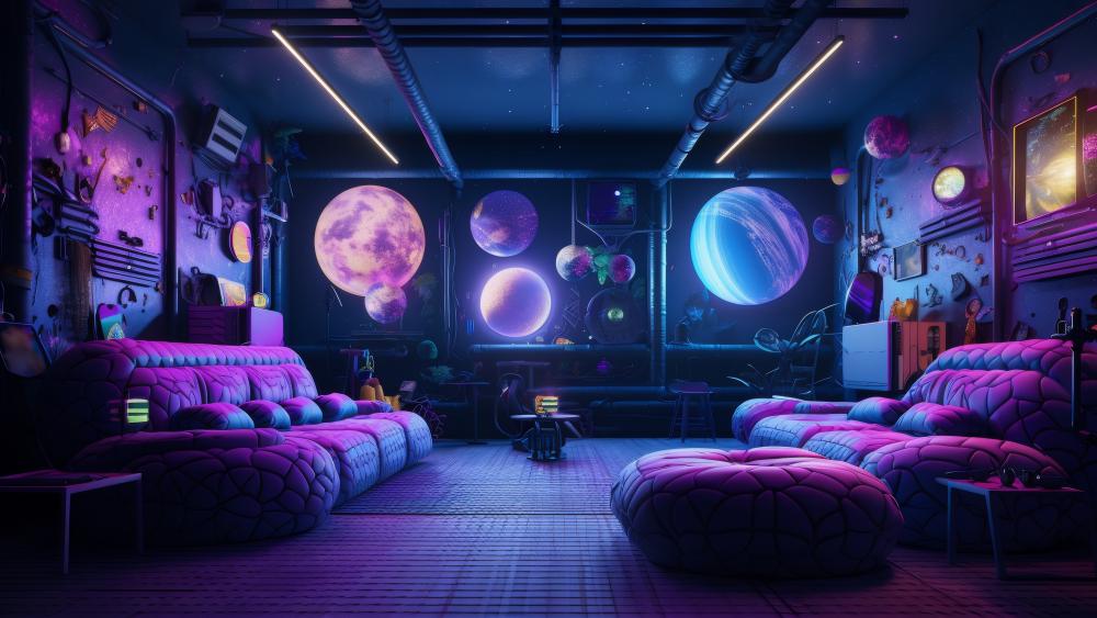 Futuristic Living Space with Cosmic Views wallpaper