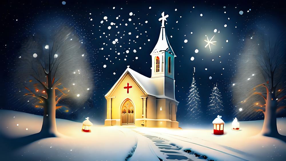 Starry Snowy Night wallpaper