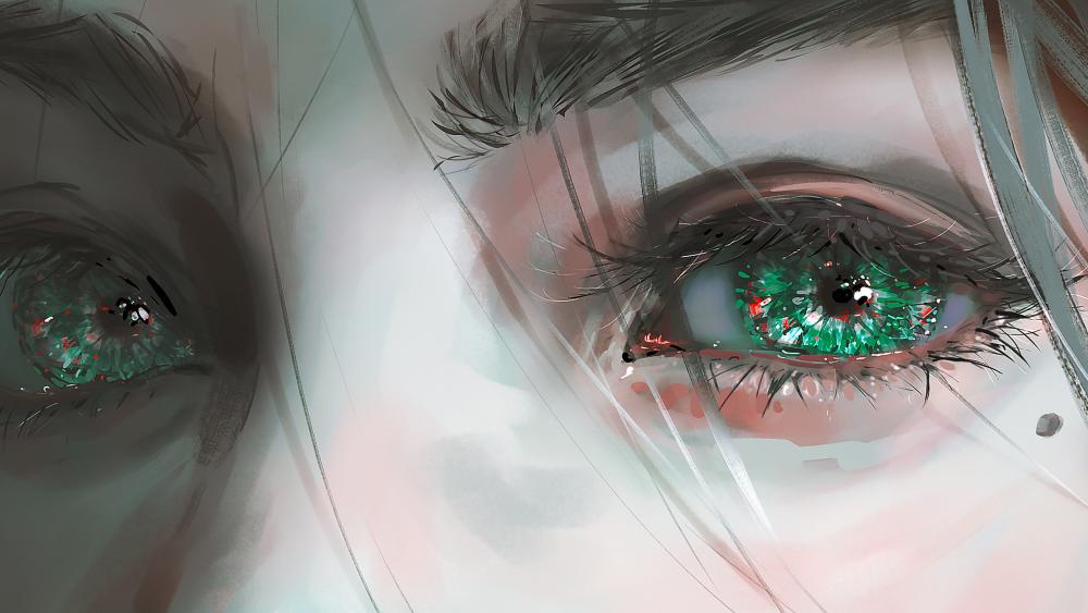 Captivating Green Anime Eyes Artistry wallpaper