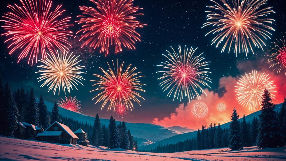 Fireworks Illuminate the Winter Night Sky wallpaper