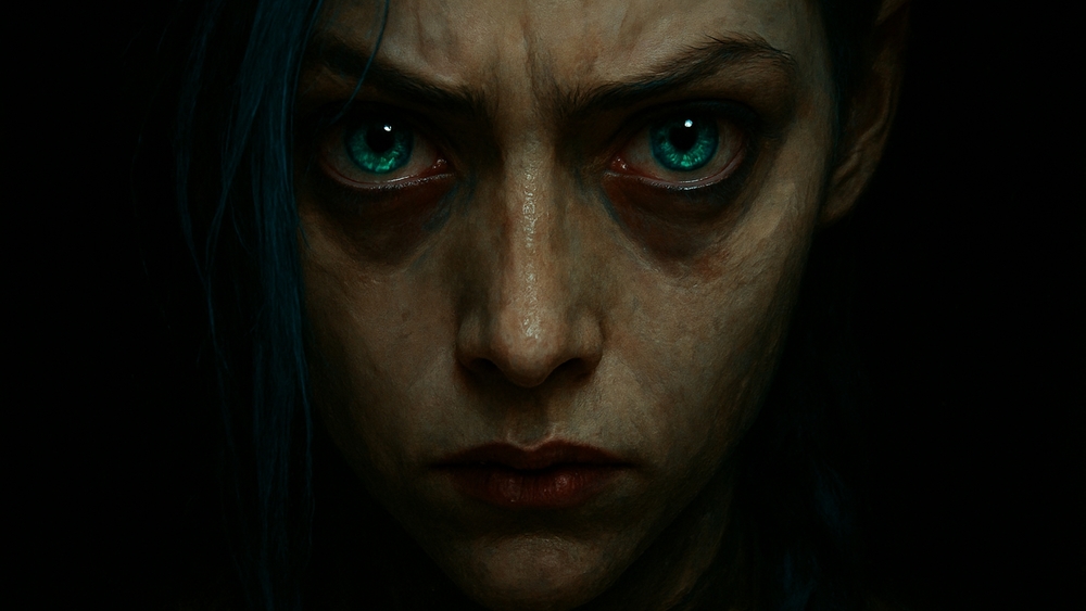 Emerald Eyes of the Abyss Dark Fantasy Cinematic Portrait Wallpaper wallpaper