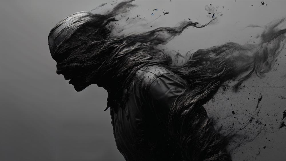 Shattered Silence Monochrome Humanoid Drift in 4K wallpaper