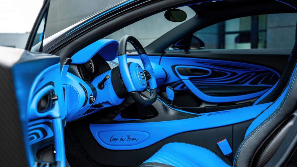 Bugatti Chiron Interior in Electric Blue 4K Supercar Cockpit wallpaper