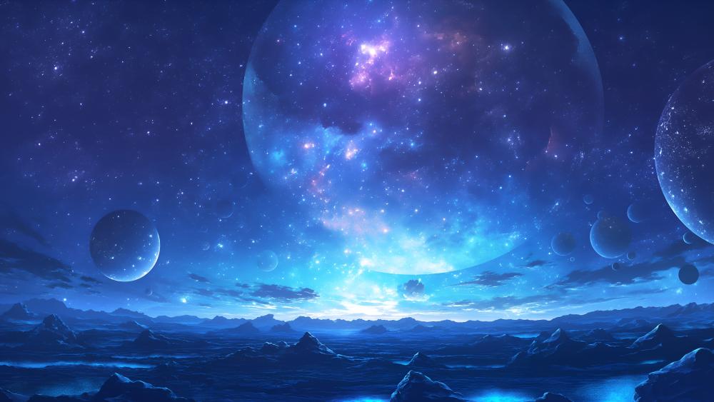 Azure Celestial Horizon Over an Alien World wallpaper