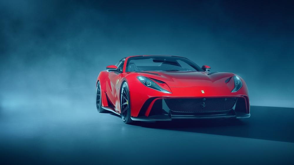 Ferrari 812 GTS Red Supercar in Moody Blue Studio wallpaper
