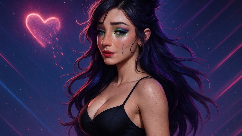 Neon Heartbreak Beauty in a Stardust Fantasy Night wallpaper
