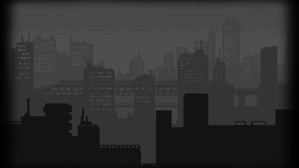 Monochrome Pixel Metropolis Dreamscape Over Distant Rooftops wallpaper