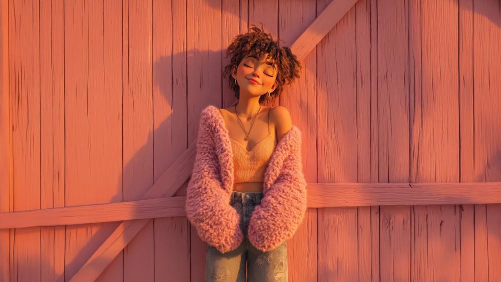 Sunlit Anime Girl with Curly Afro and Cozy Pastel Vibes wallpaper