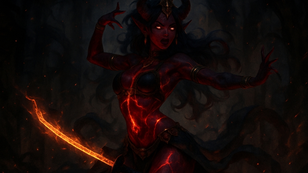 Ember Veins Demoness of the Abyssal Smoke wallpaper