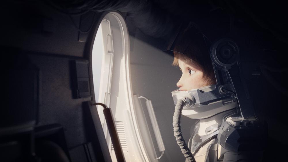 Starlit Wonder of a Child Astronaut at the Spacecraft Window wallpaper