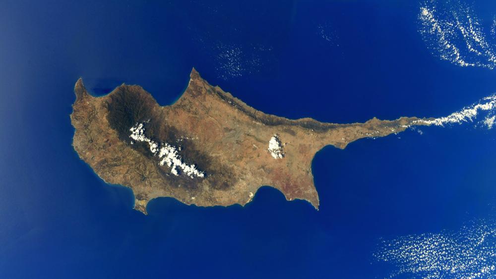 Aerial Cyprus Island Silhouette Over Sapphire Mediterranean Sea wallpaper
