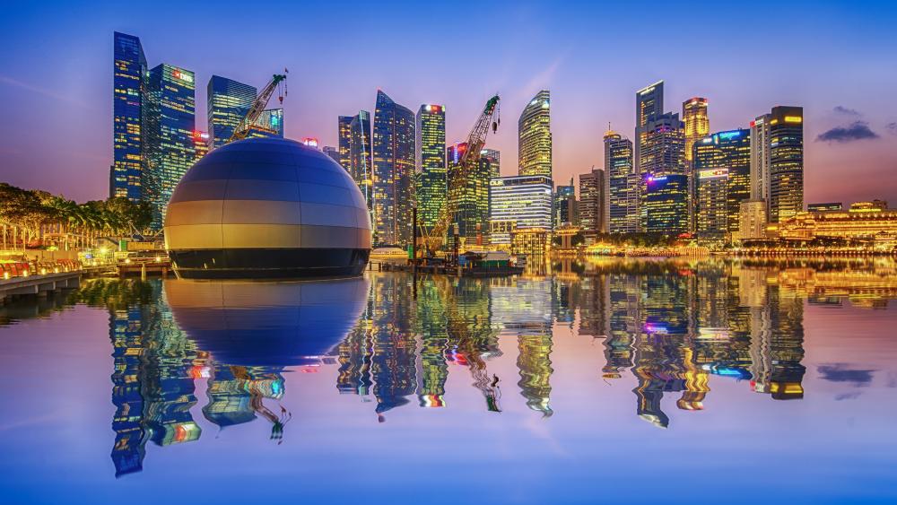Twilight Reflections at Apple Marina Bay Sands Singapore Skyline wallpaper