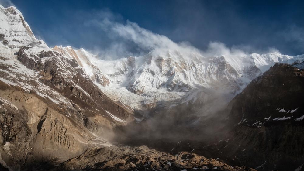 Morning Clouds Over Macchapucchre and the Annapurna Range Nepal wallpaper