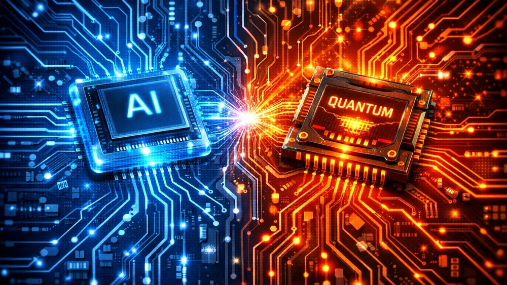 AI Meets Quantum On A Glowing Circuitboard Frontier wallpaper
