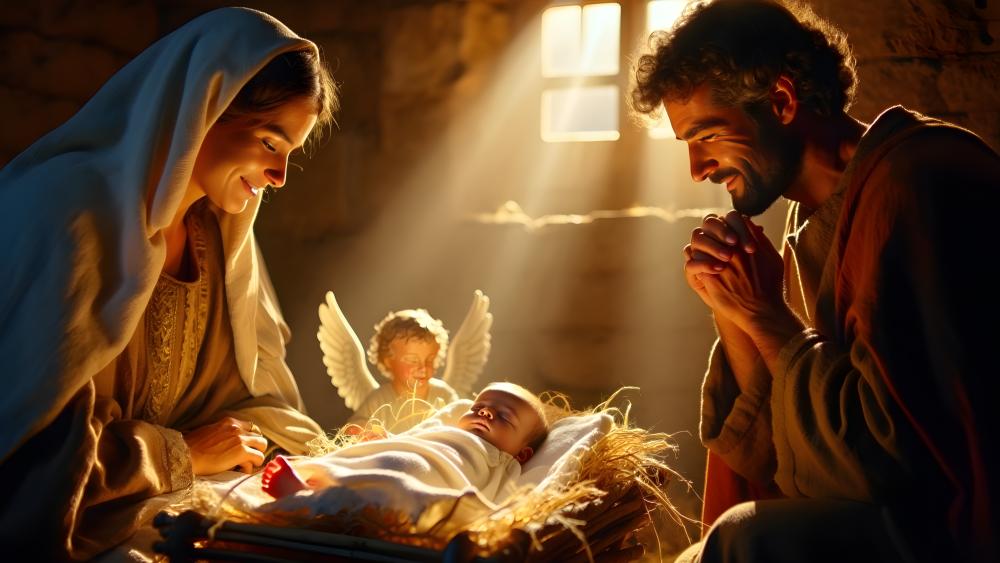 A Child Is Born Sacred Nativity Light for Christmas Day Celebration wallpaper