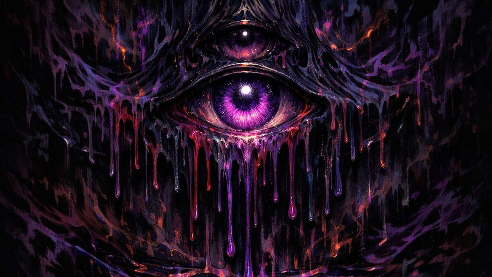 Dripping Violet All Seeing Eye in Trippy Liquid Darkness wallpaper
