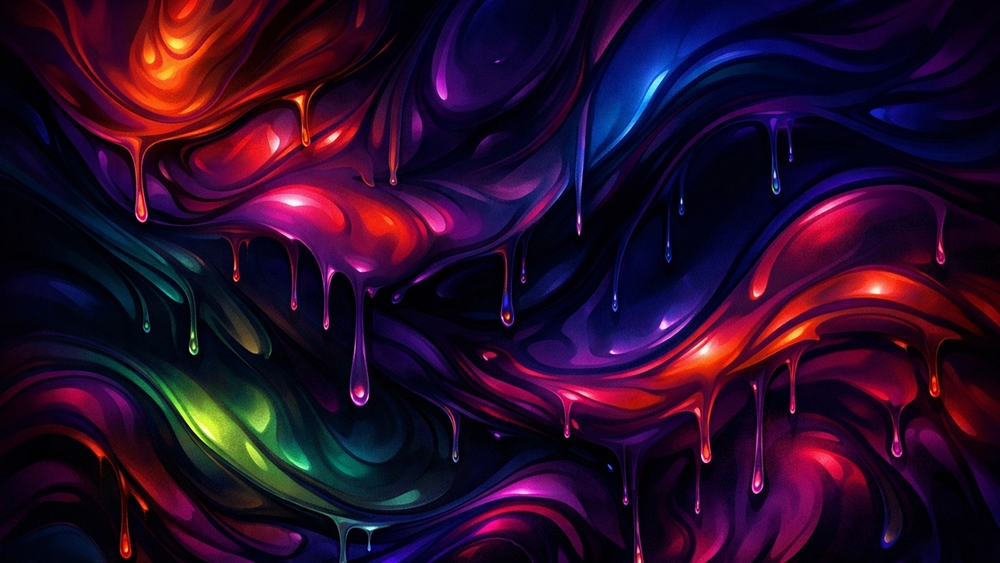 Neon Liquid Dreams in Velvet Darkness Abstract AI Art Wallpaper wallpaper