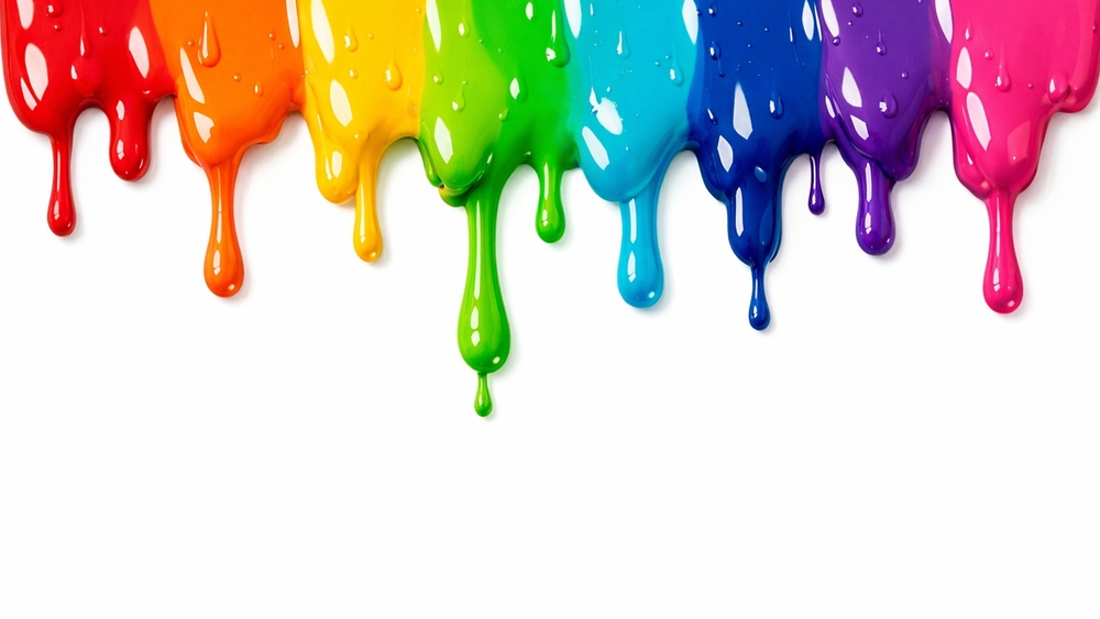 Rainbow Liquid Paint Drips on Clean White Background Abstract Art wallpaper